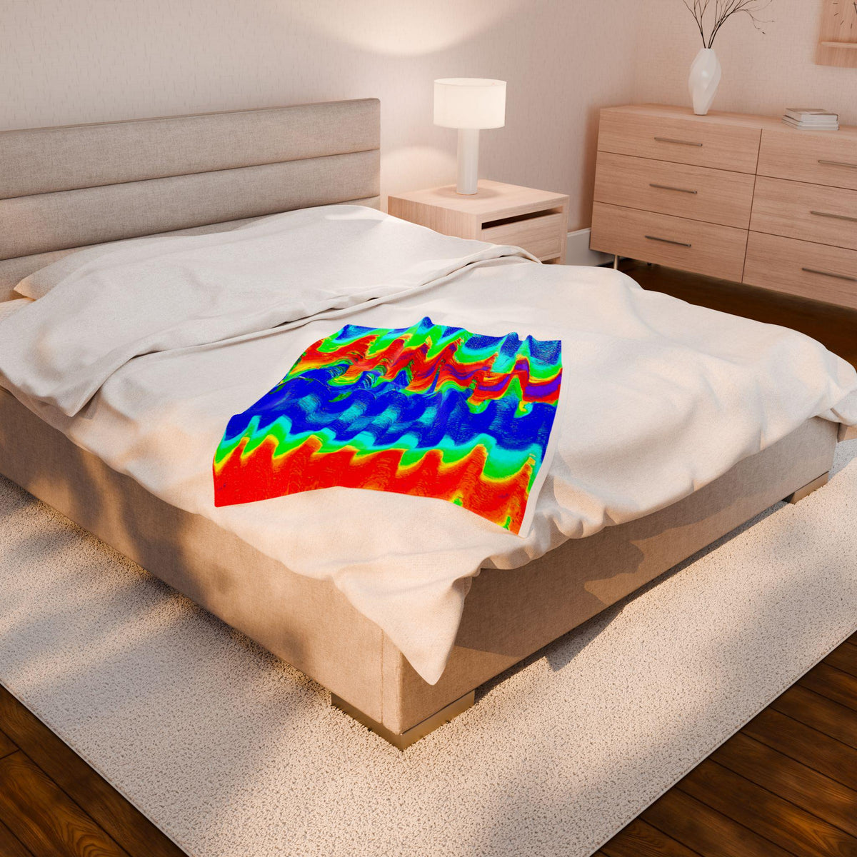 Chromatic Flow Velveteen Plush Blanket – Wrap Yourself in Energy & Color