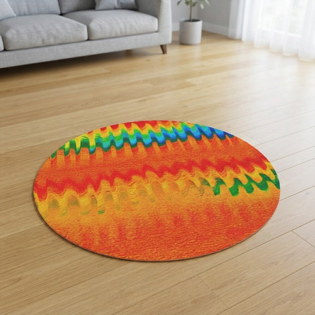 Chromatic Flow Round Rug — Fluid Energy Art Abstraction