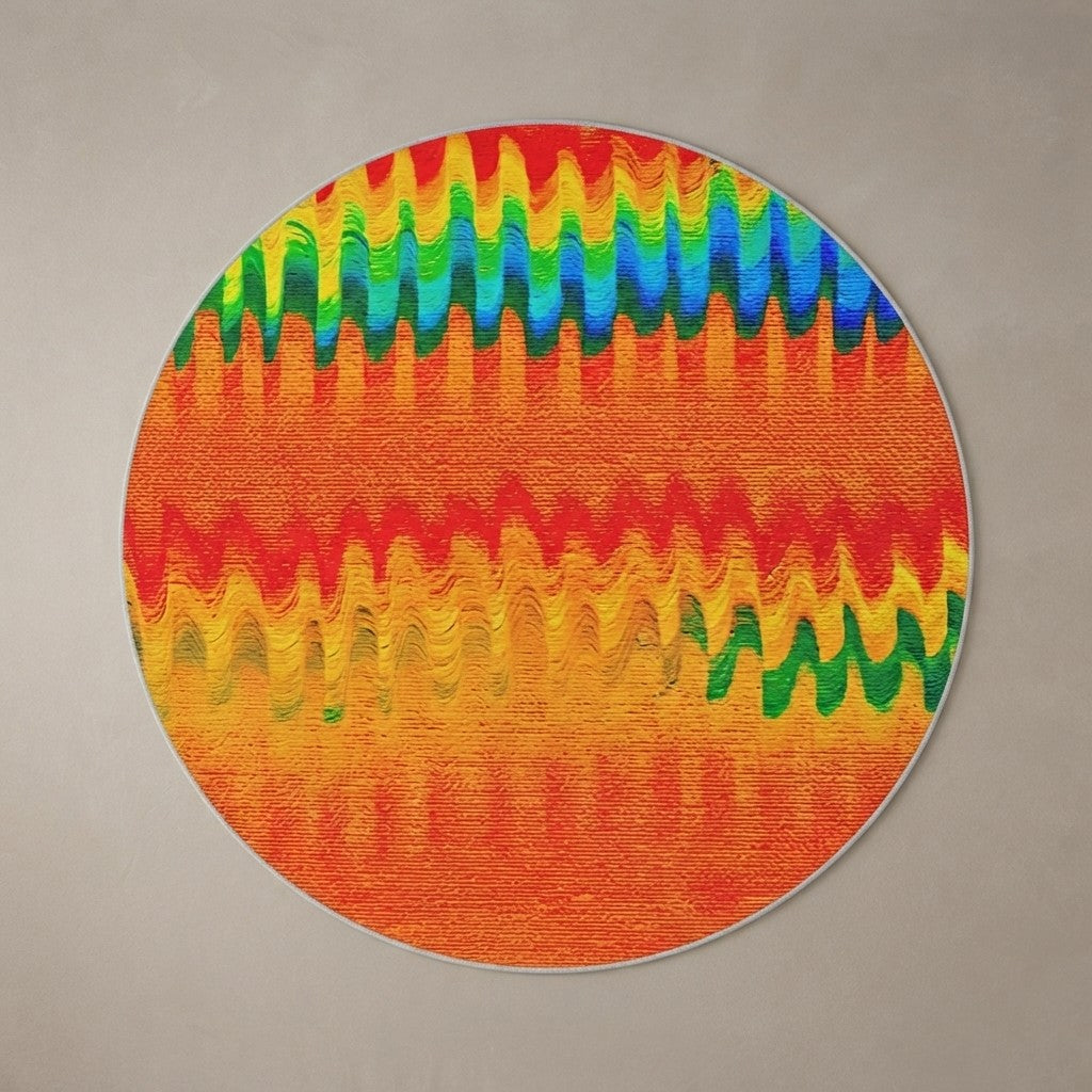 Chromatic Flow Round Rug — Fluid Energy Art Abstraction
