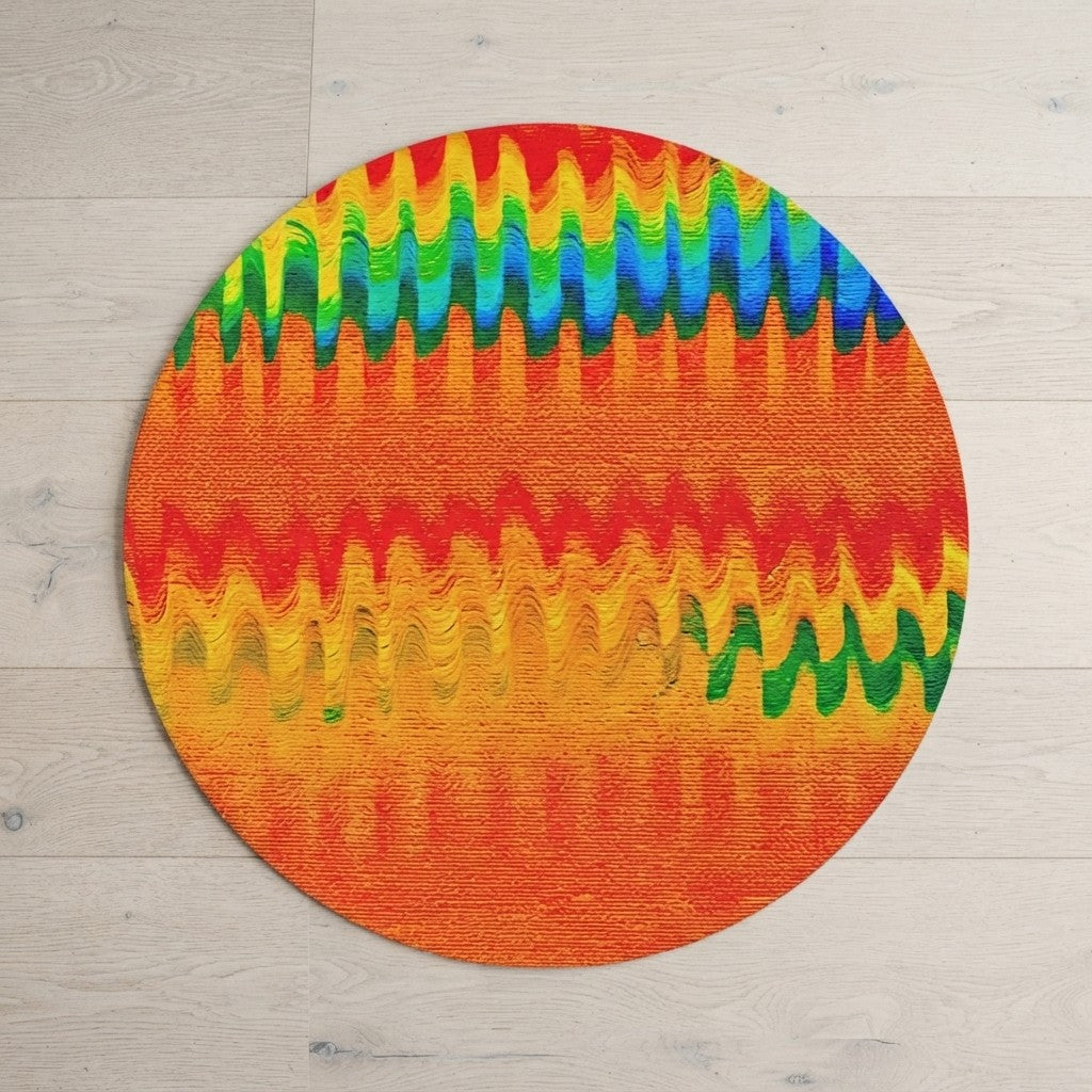 Chromatic Flow Round Rug — Fluid Energy Art Abstraction