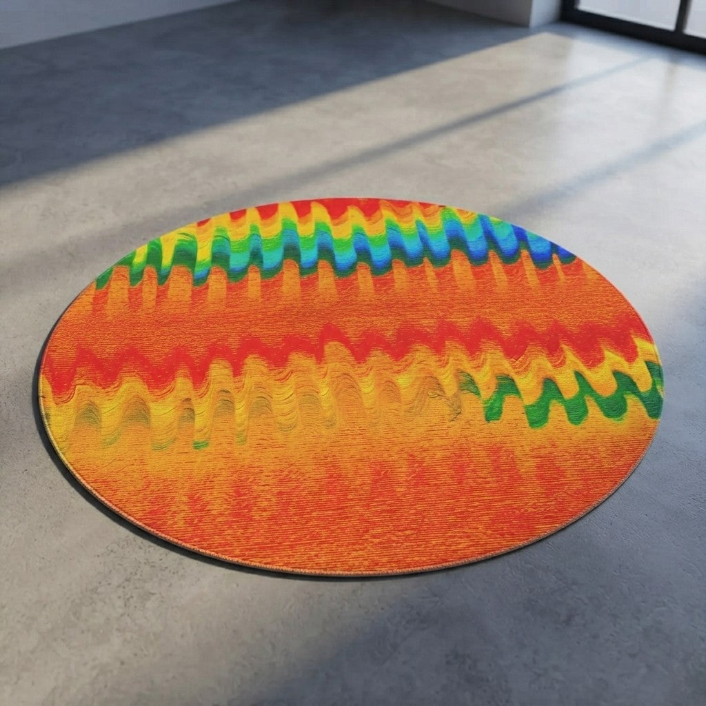 Chromatic Flow Round Rug — Fluid Energy Art Abstraction