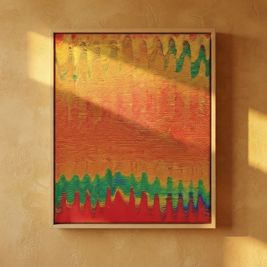 Abstract Sunset Wave Canvas Wrap — Vibrant Orange & Rainbow Wall Art (1.6")