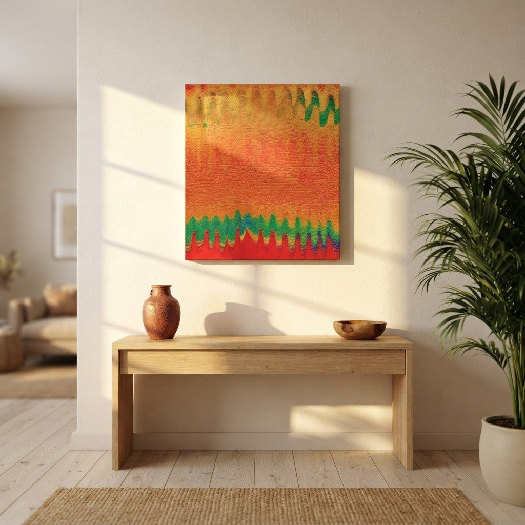 Abstract Sunset Wave Canvas Wrap — Vibrant Orange & Rainbow Wall Art (1.6")