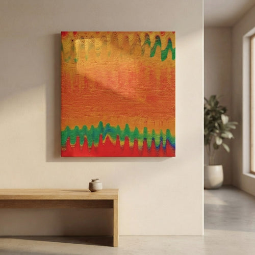 Abstract Sunset Wave Canvas Wrap — Vibrant Orange & Rainbow Wall Art (1.6")