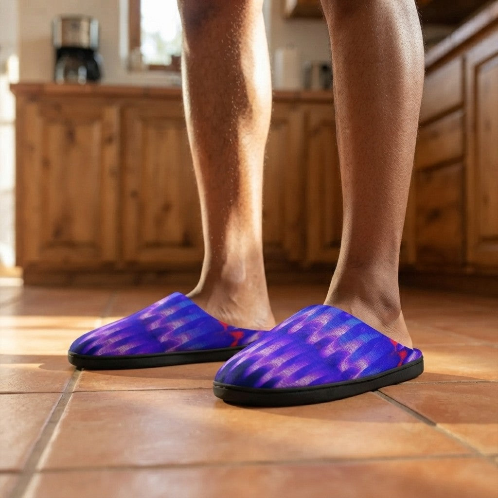 Chromatic Flow Slip-On Slippers — Fluid Energy Art Men's Indoor Slippers