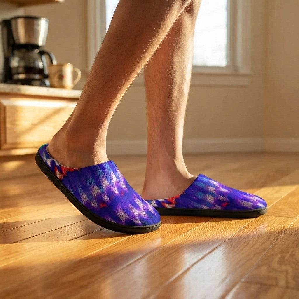 Chromatic Flow Slip-On Slippers — Fluid Energy Art Men's Indoor Slippers