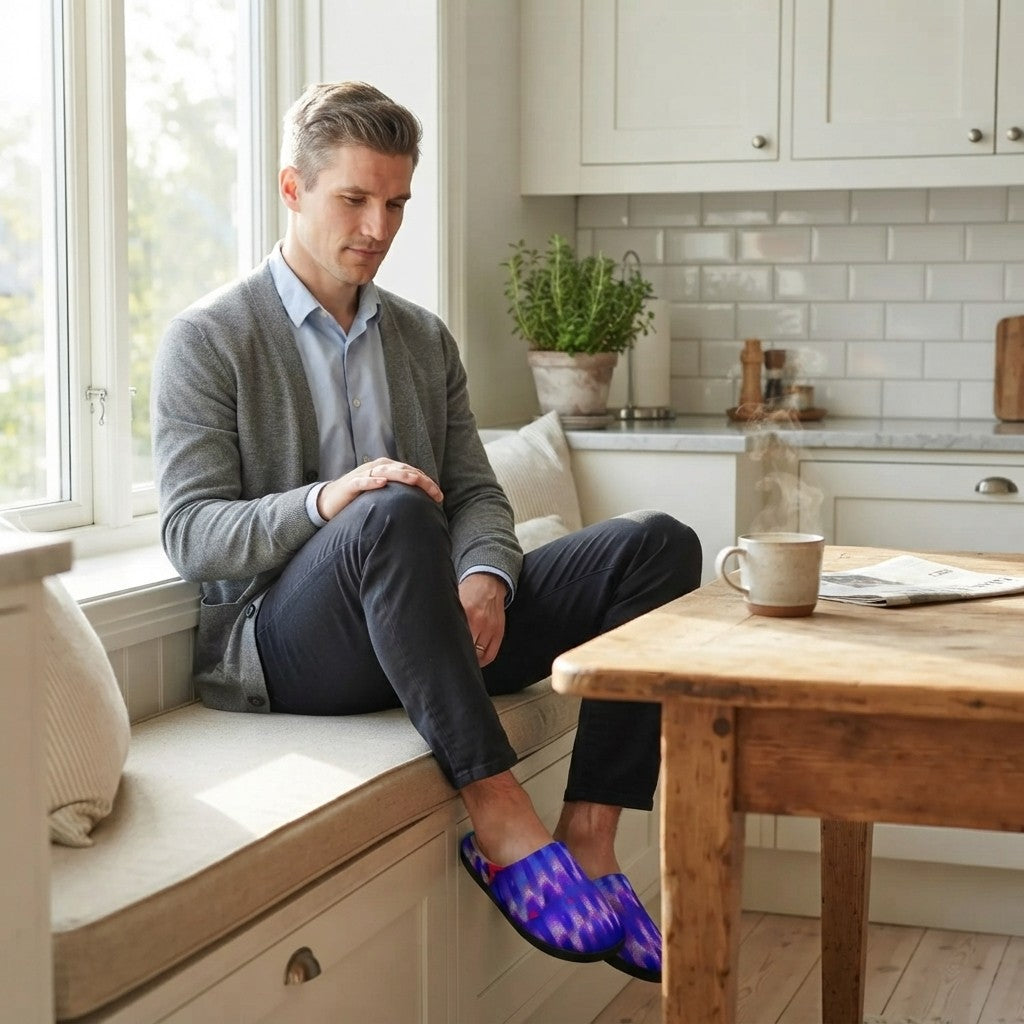 Chromatic Flow Slip-On Slippers — Fluid Energy Art Men's Indoor Slippers