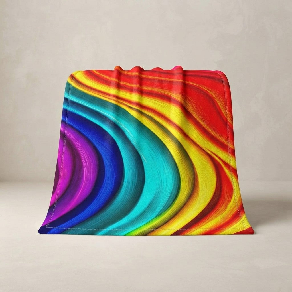 Fluid Art Plush Blanket – Chromatic Wave Design, Modern Home Decor
