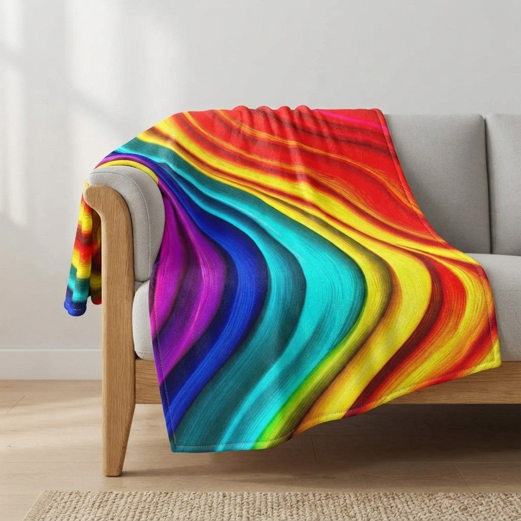 Fluid Art Plush Blanket – Chromatic Wave Design, Modern Home Decor