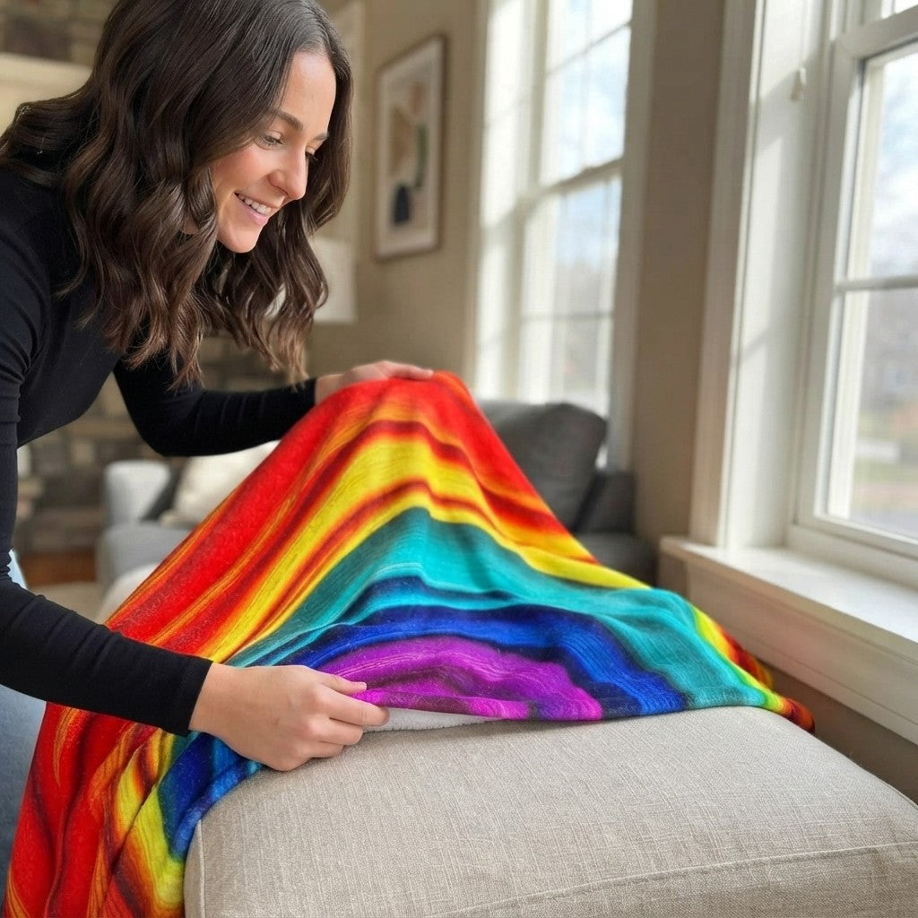Fluid Art Plush Blanket – Chromatic Wave Design, Modern Home Decor