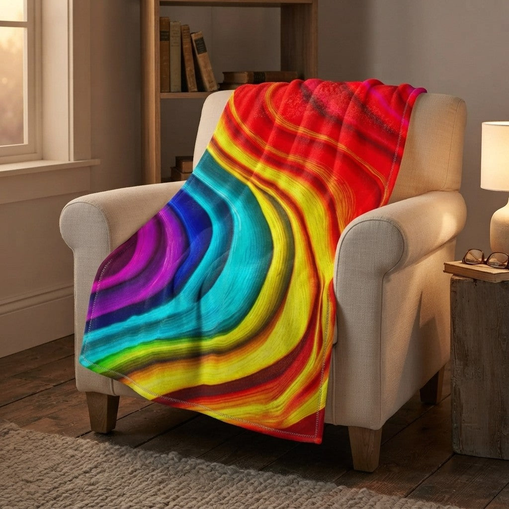 Fluid Art Plush Blanket – Chromatic Wave Design, Modern Home Decor